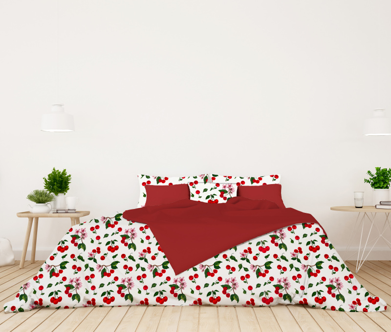 Ervi bavlněné povlečení oboustranné - Třešně/červené