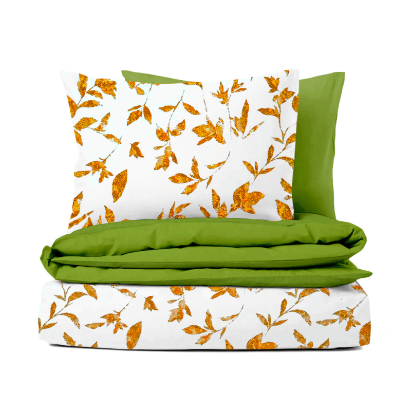 Ervi bavlněné povlečení oboustranné - Oranžové listy/zelené