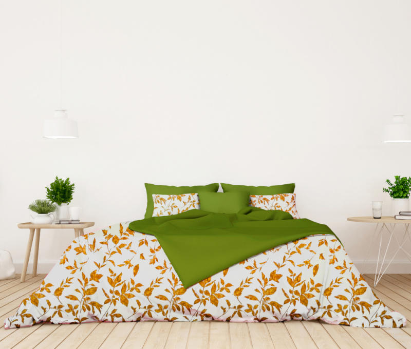 Ervi bavlněné povlečení oboustranné - Oranžové listy/zelené