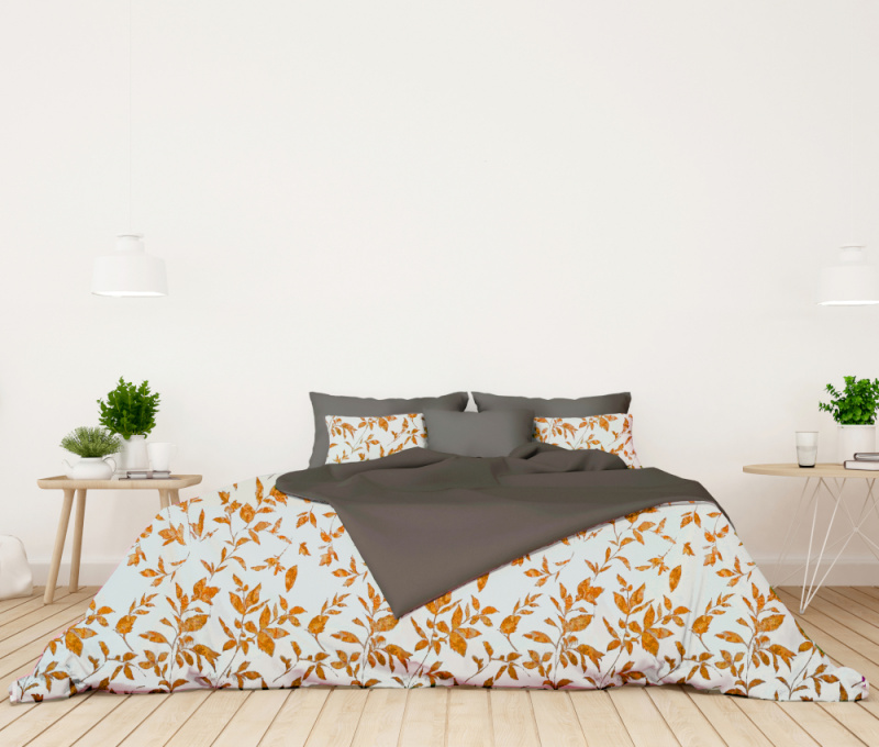 Ervi bavlněné povlečení oboustranné - Oranžové listy/šedé