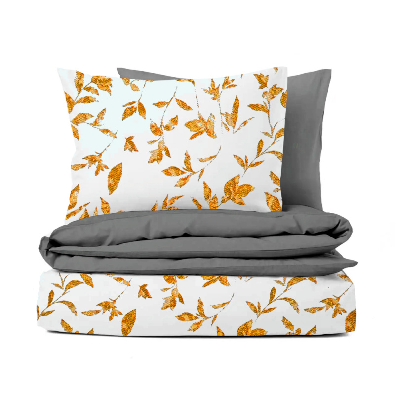 Ervi bavlněné povlečení oboustranné - Oranžové listy/šedé