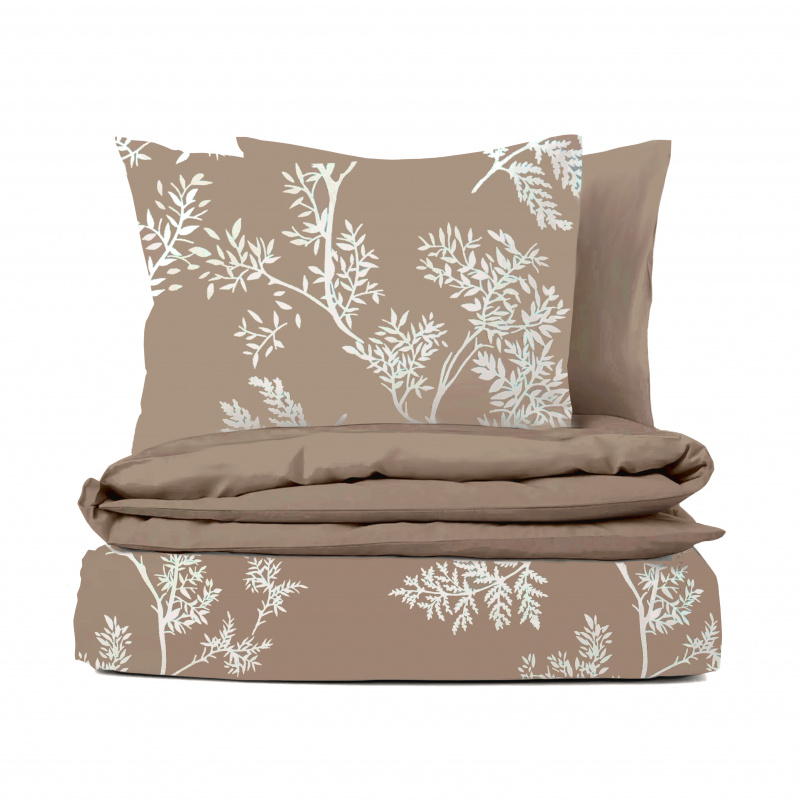 Ervi bavlněné povlečení oboustranné - bílé větvičky na hnědém/hnědé