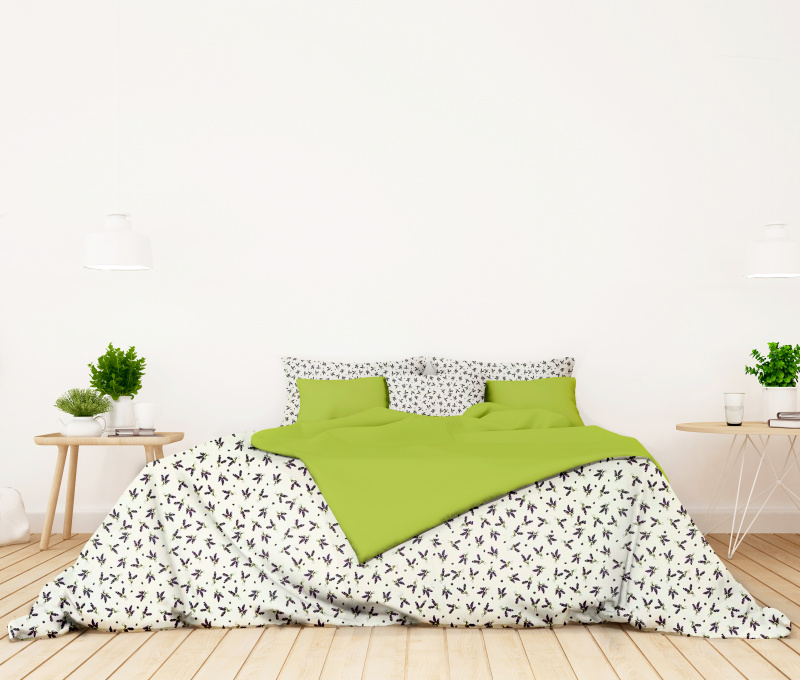 Ervi bavlněné povlečení oboustranné - Snítky levandulí/zelené