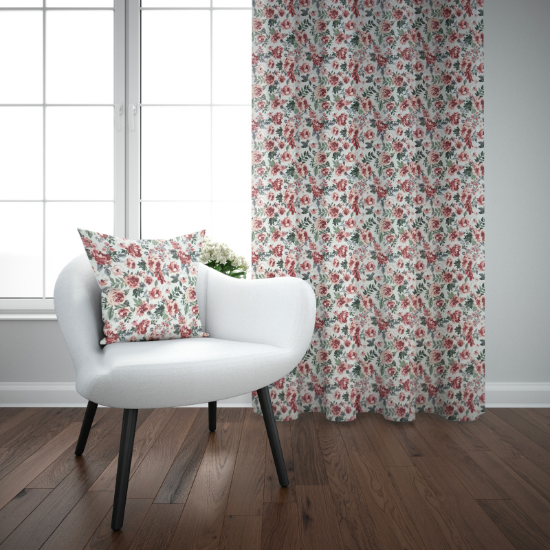 Ervi bavlněný závěs - Kvetoucí růže červené