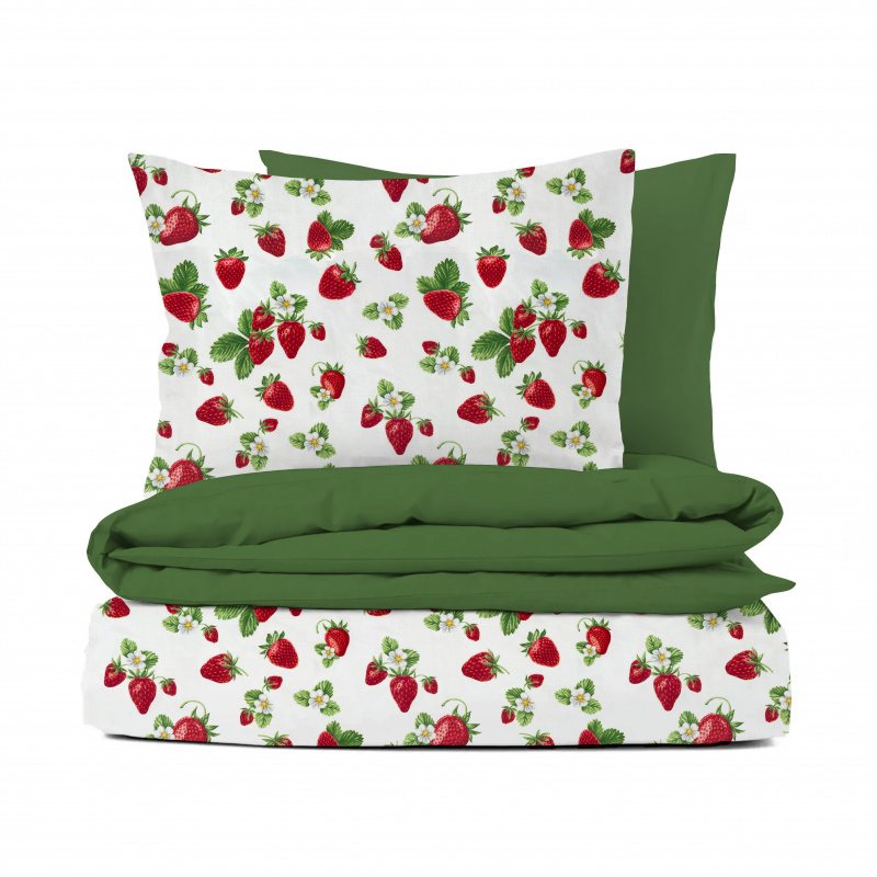 Ervi bavlněné povlečení oboustranné - Jahody/zelené