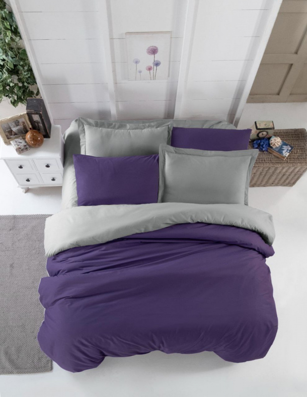 Bavlněné oboustranné povlečení Renforcé DUO - fialové/šedé