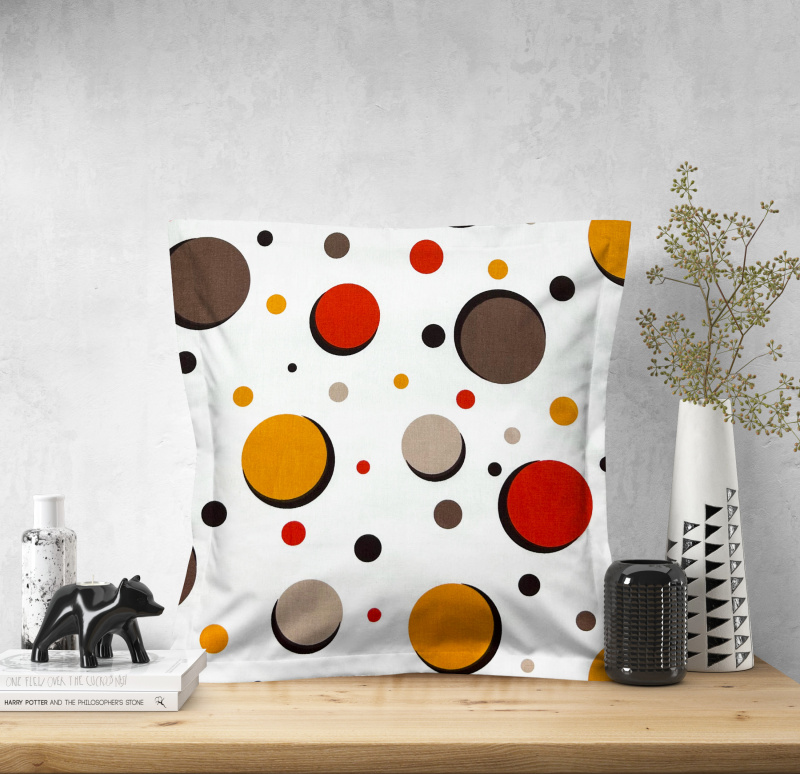 Ervi povlak na polštář bavlněný s lemem - barevné kruhy