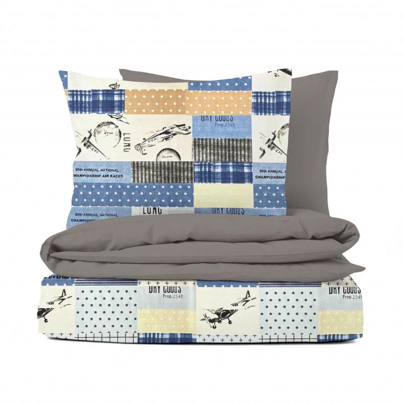 Ervi bavlněné povlečení oboustranné - Air races blue/šedé