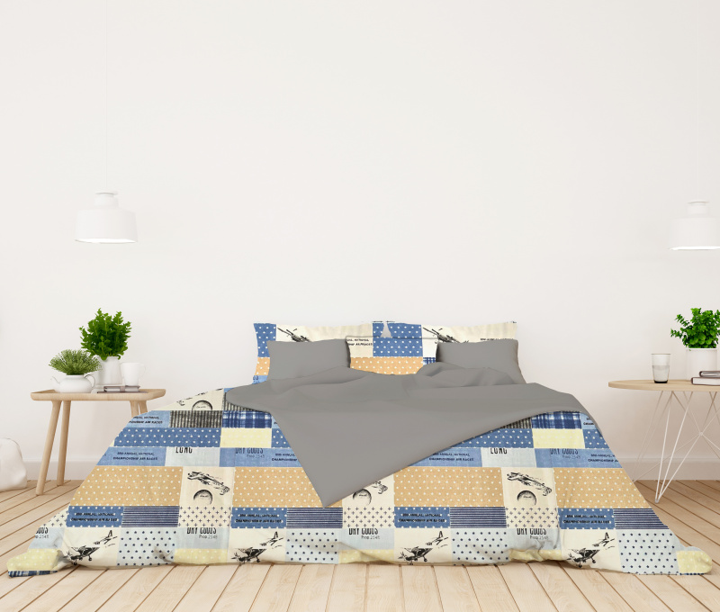 Ervi bavlněné povlečení oboustranné - Air races blue/šedé