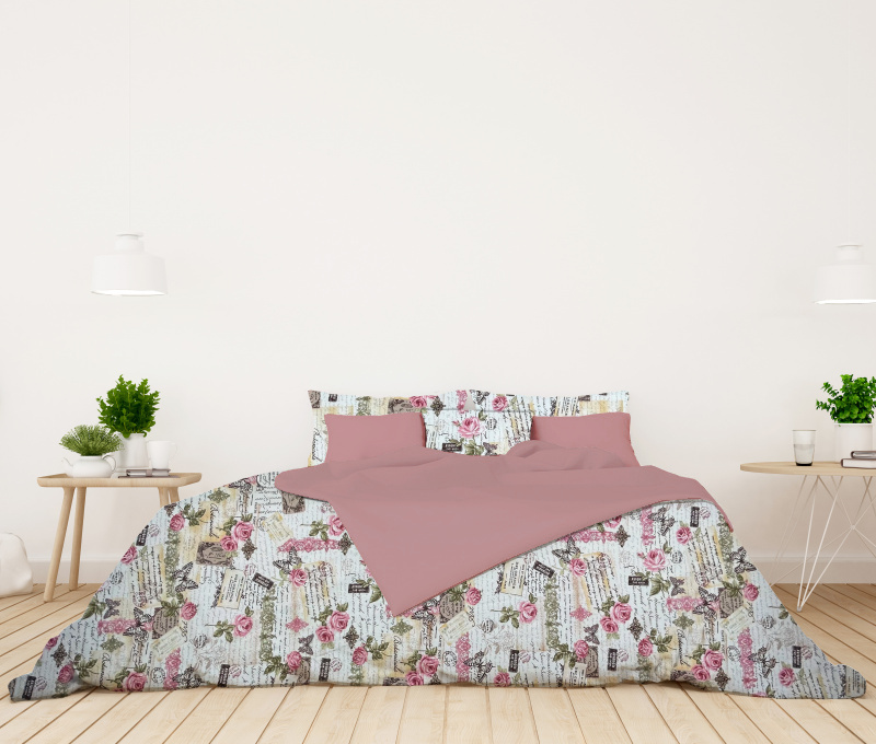 Ervi bavlněné povlečení oboustranné - Vintage vzor/růžové