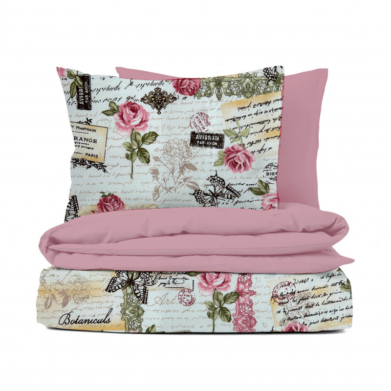 Ervi bavlněné povlečení oboustranné - Vintage vzor/růžové