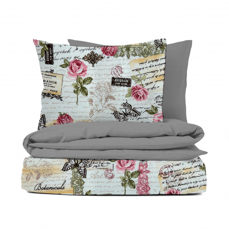 Ervi bavlněné povlečení oboustranné - Vintage vzor/šedé