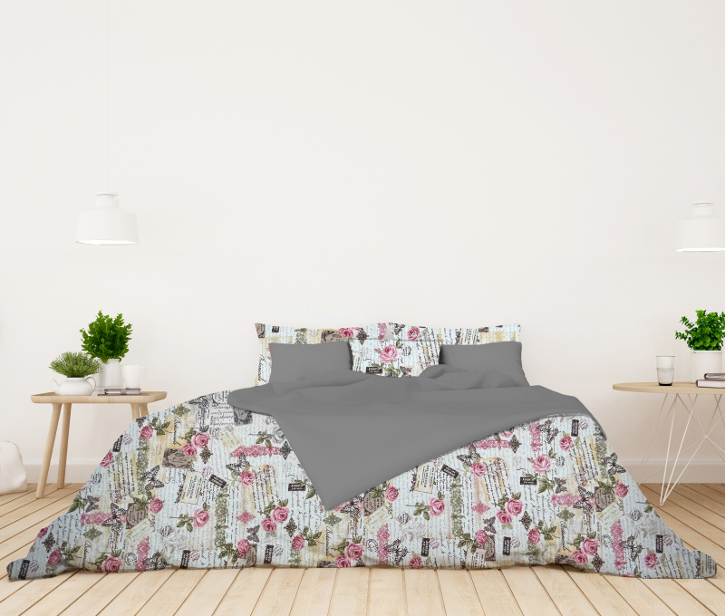 Ervi bavlněné povlečení oboustranné - Vintage vzor/šedé