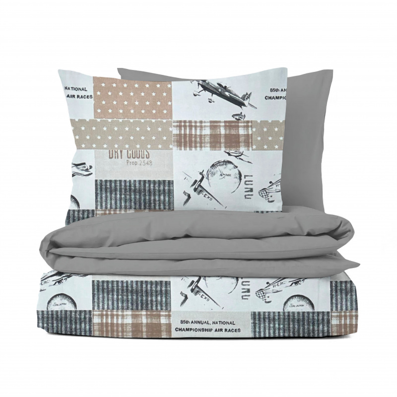 Ervi bavlněné povlečení oboustranné - Air races beige/šedé