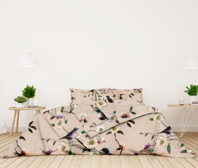 Ervi Bavlněné Saténové povlečení DELUXE - Ptáček