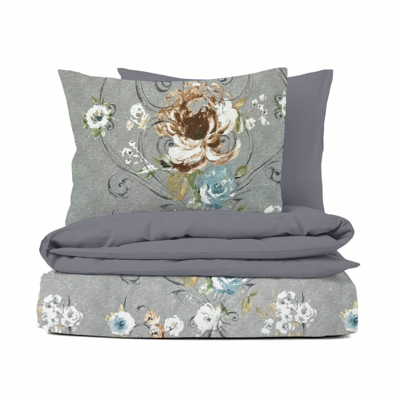 Ervi bavlněné povlečení oboustranné - Akvarel růže/šedé