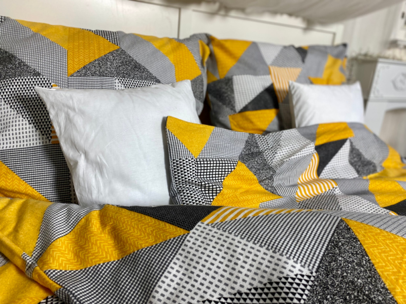 Ervi FLANELOVÉ bavlněné povlečení - Abstrakce - žluté šedé