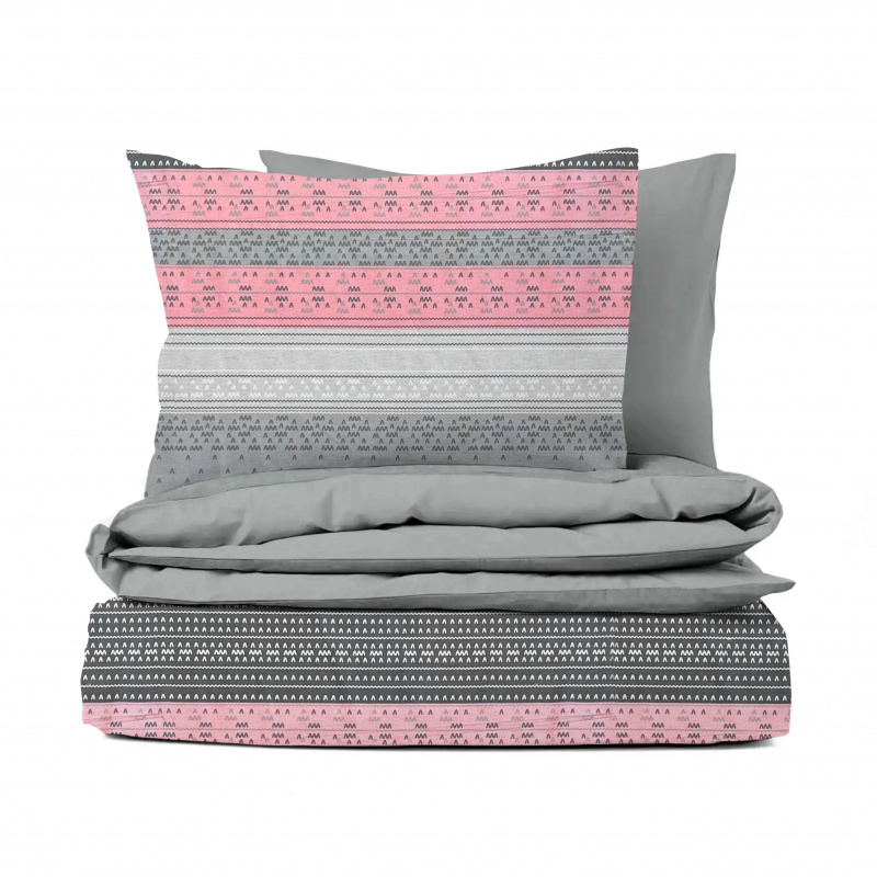 Ervi bavlněné povlečení oboustranné - šedé a růžové vzorování/šedé