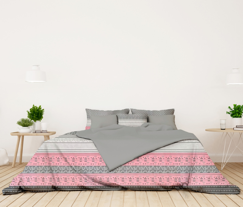 Ervi bavlněné povlečení oboustranné - šedé a růžové vzorování/šedé