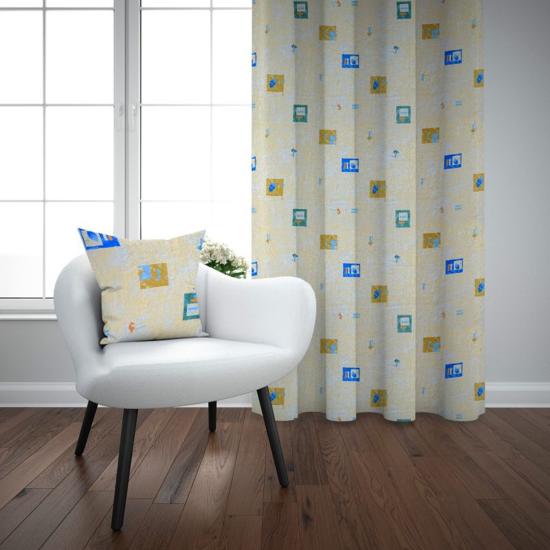 Ervi dekorační závěs - s mačkaným vzhledem Kostky béžový