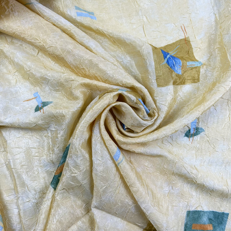 Ervi dekorační látka - s mačkaným vzhledem Kostky béžová šířka 165 cm, metráž