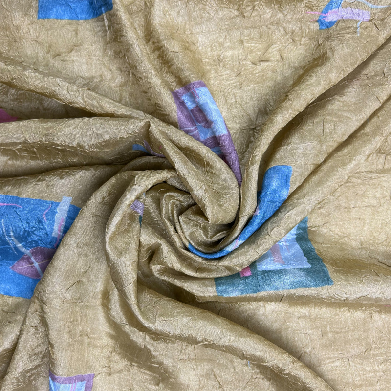 Ervi dekorační látka - s mačkaným vzhledem Kostky khaki šířka 165 cm, metráž