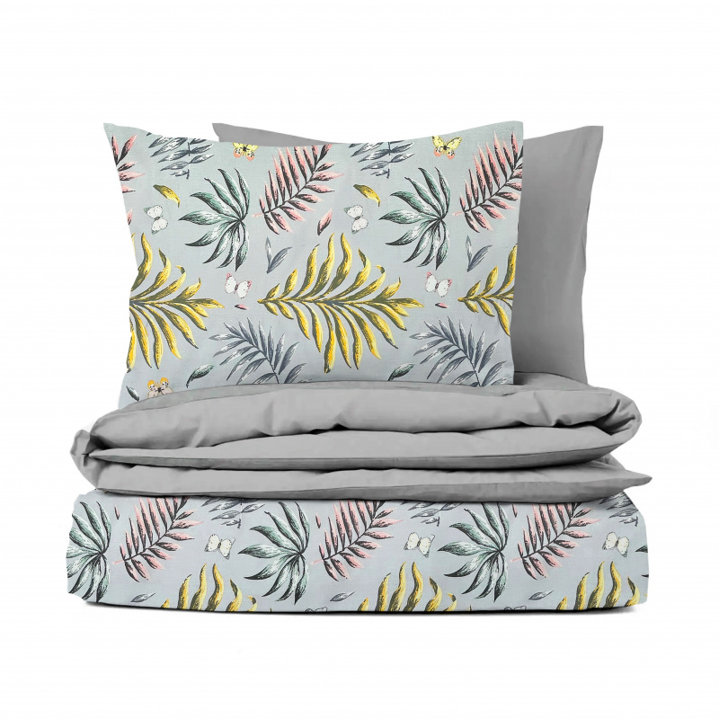Ervi bavlněné povlečení oboustranné - Barevné tropické listy/šedé