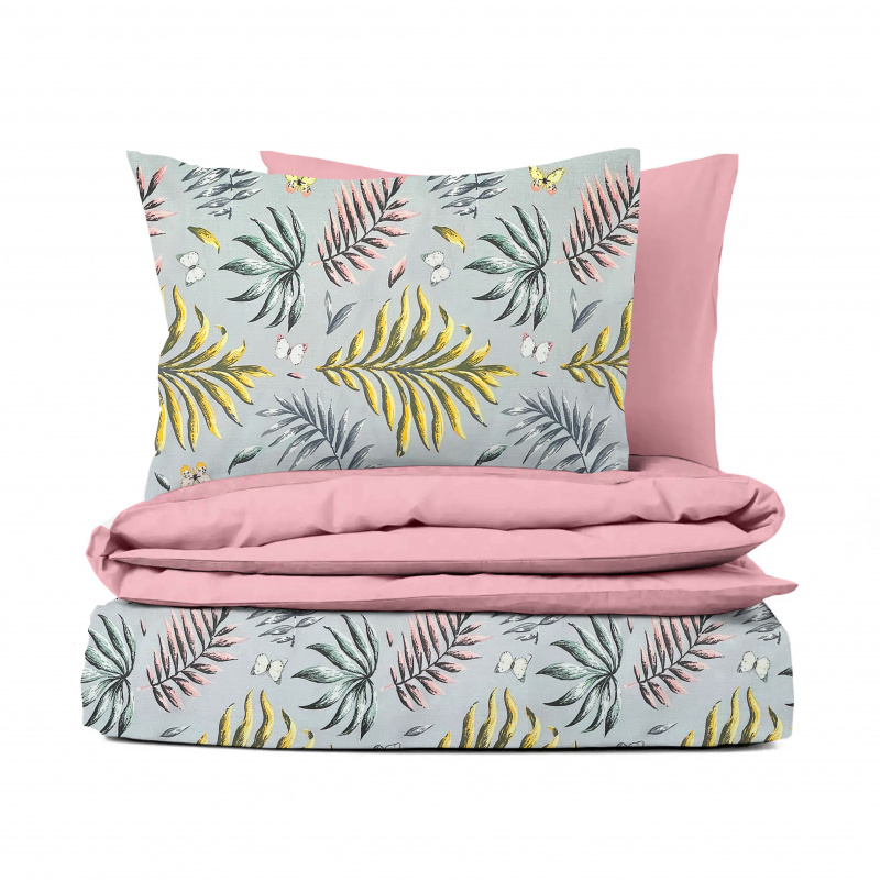 Ervi bavlněné povlečení oboustranné - Barevné tropické listy/růžové