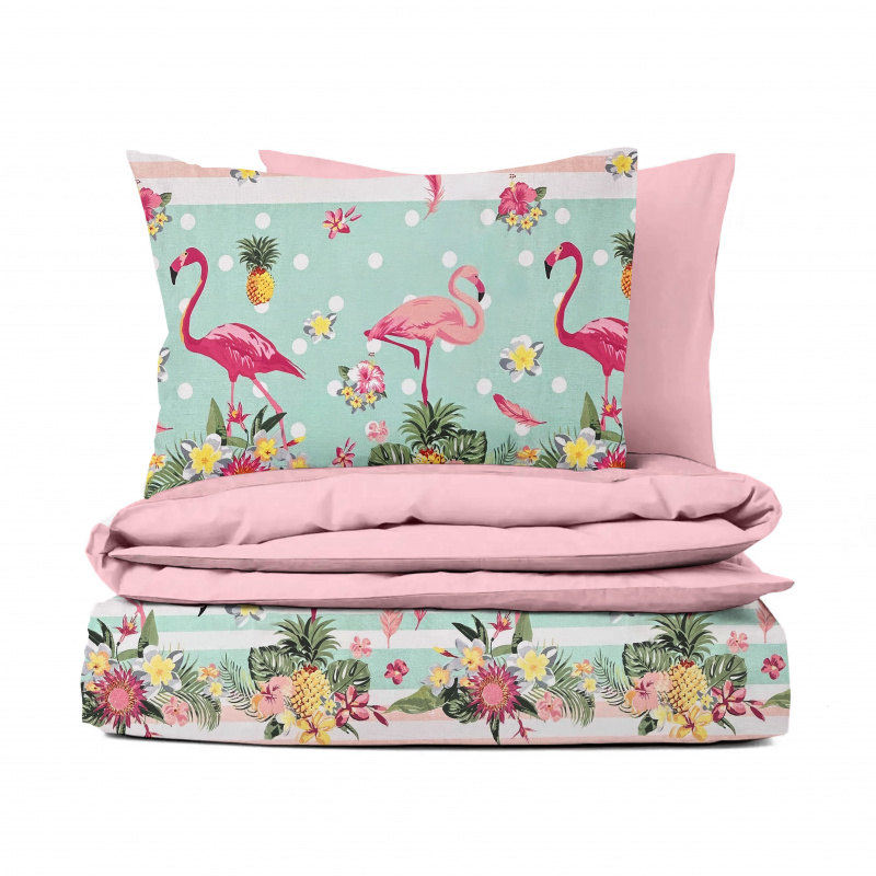 Ervi bavlněné povlečení oboustranné - Plameňáci/růžové