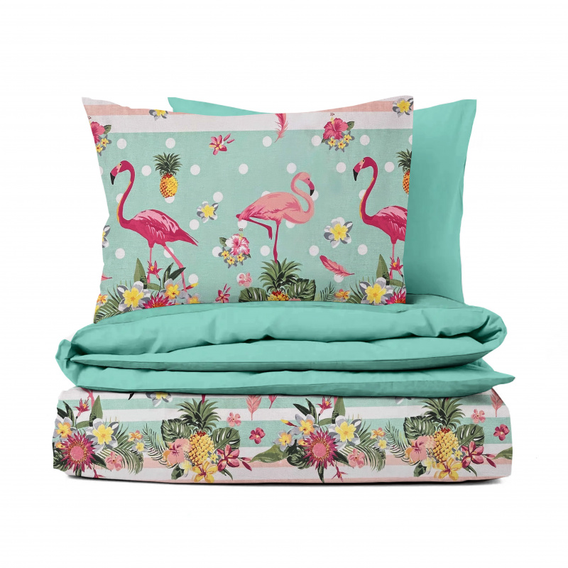 Ervi bavlněné povlečení oboustranné - Plameňáci/tyrkysové