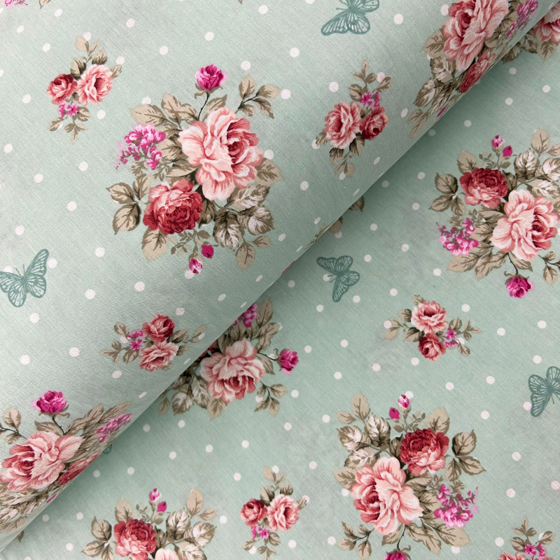 Ervi Bavlněná látka/plátno š.240cm - růže a motýli č.25945-5, metráž