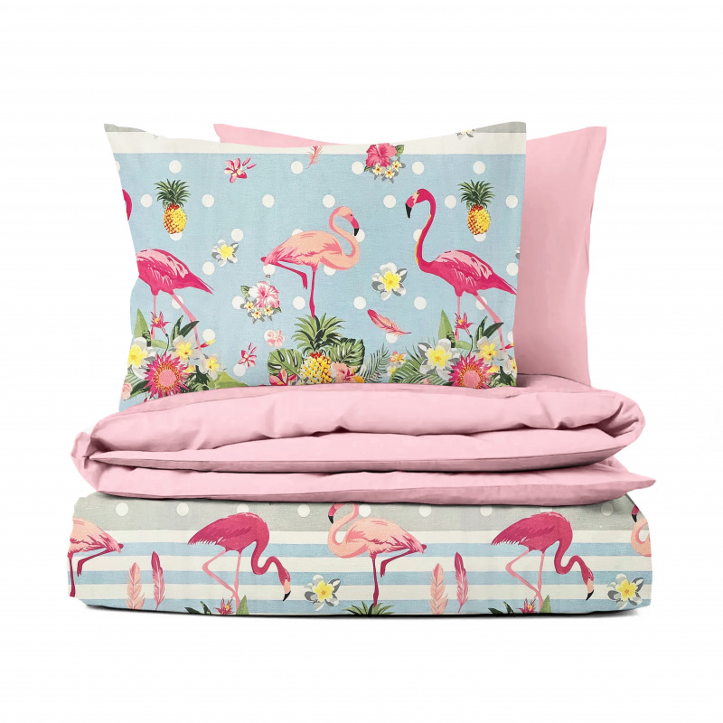 Ervi bavlněné povlečení oboustranné - Plameňáci 2/růžové