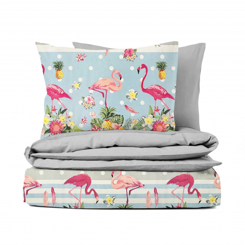 Ervi bavlněné povlečení oboustranné - Plameňáci 2/šedé