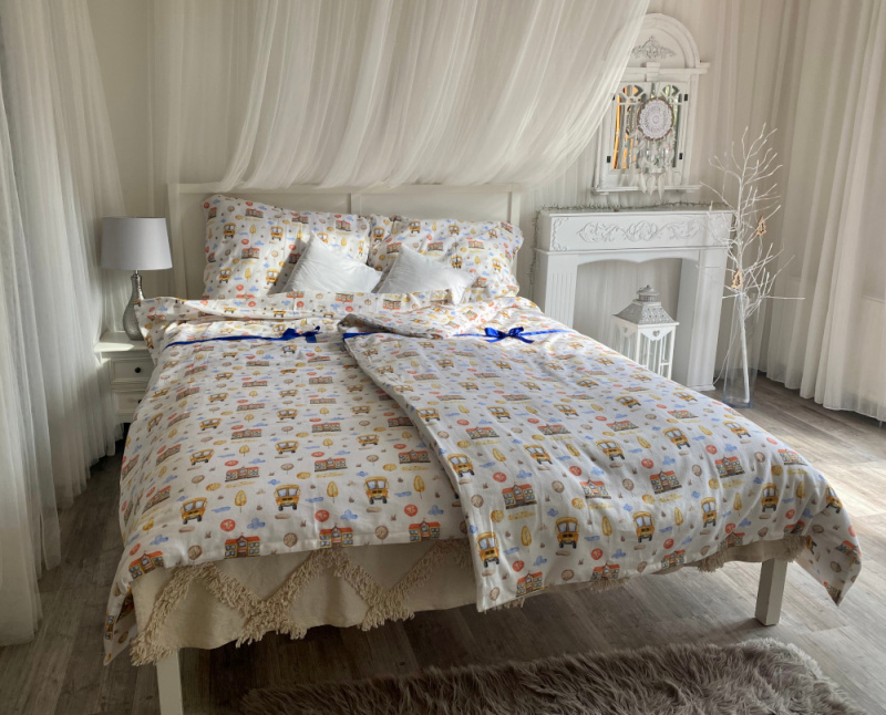 Ervi FLANELOVÉ bavlněné povlečení - autobusy