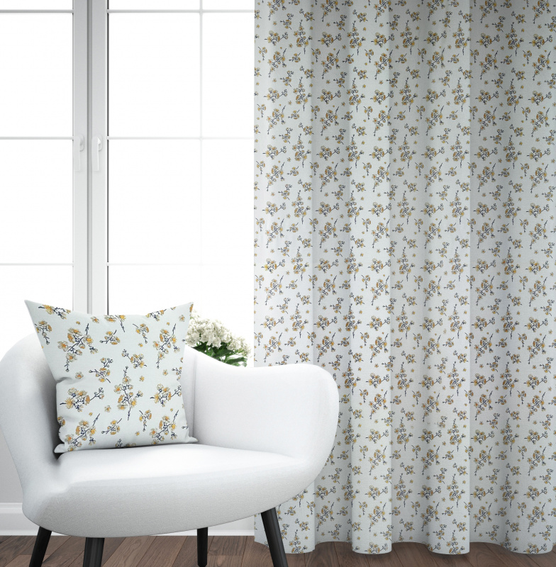 Ervi bavlněný závěs - Třešňový květ na bílém