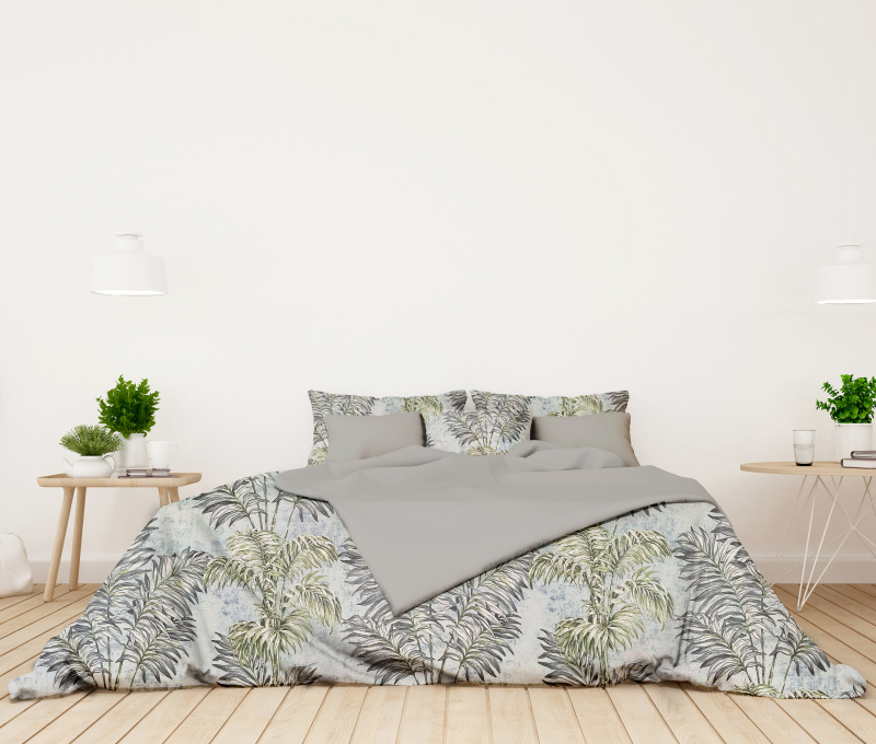 Ervi bavlněné povlečení oboustranné - palmové listy/šedé