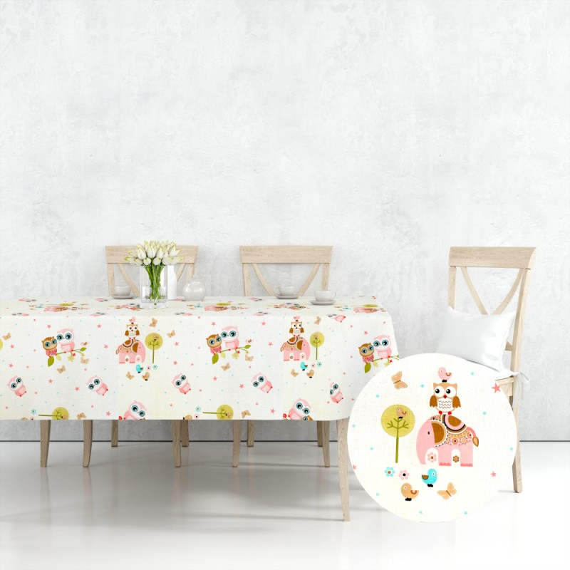 Ervi bavlněný ubrus na stůl obdélníkový - sovičky a sloni