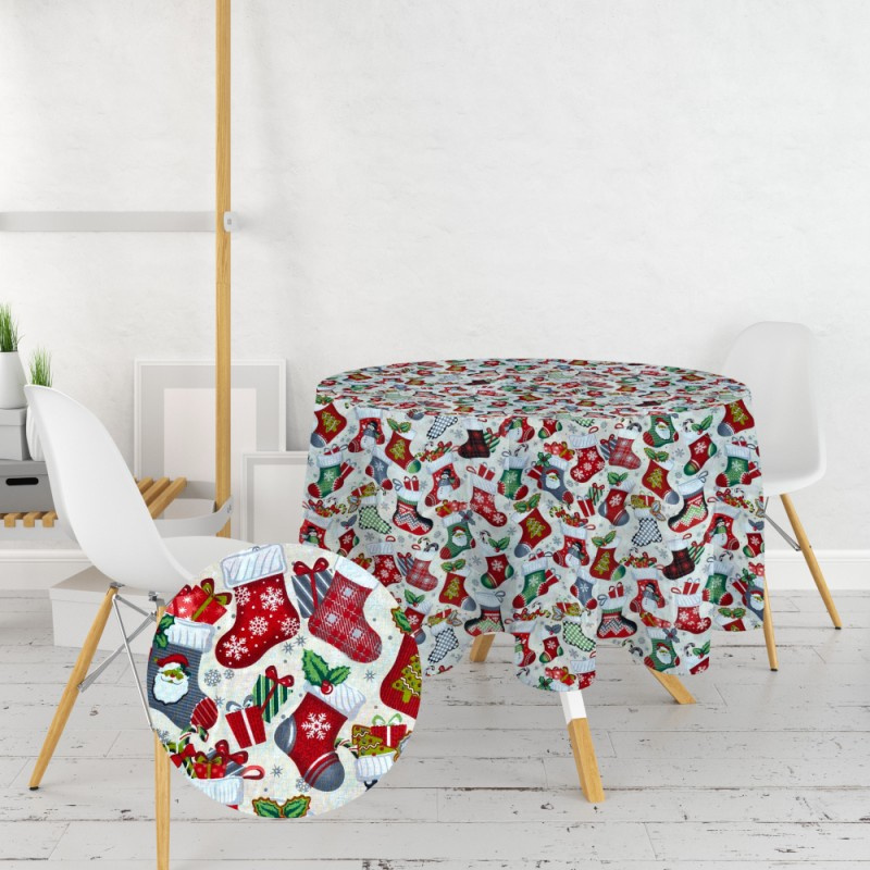 Ervi bavlněný ubrus na stůl kulatý - Vánoční ponožky