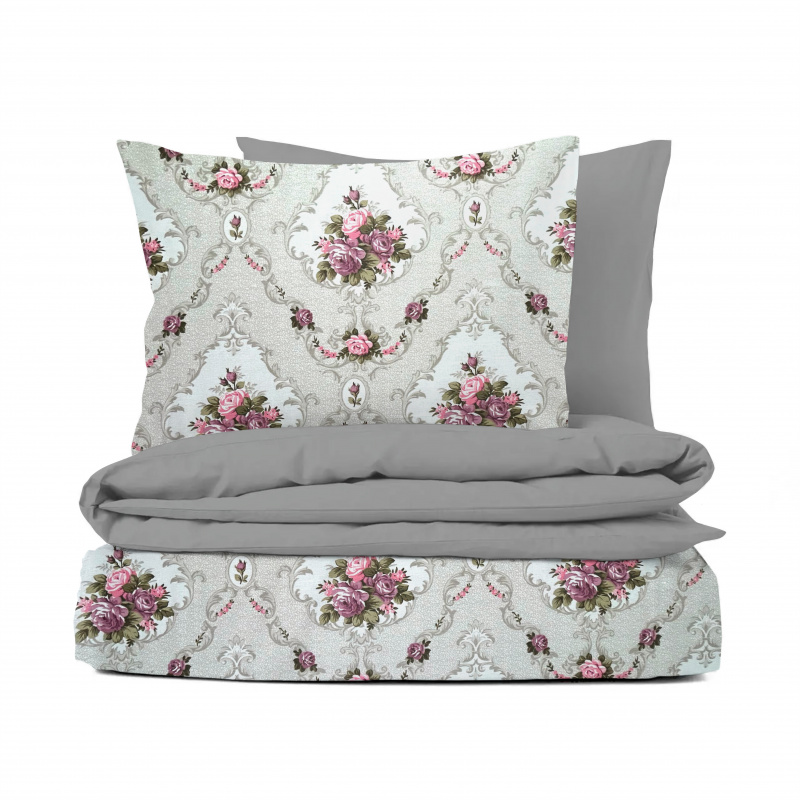 Ervi bavlněné povlečení oboustranné - vintage růže/šedé