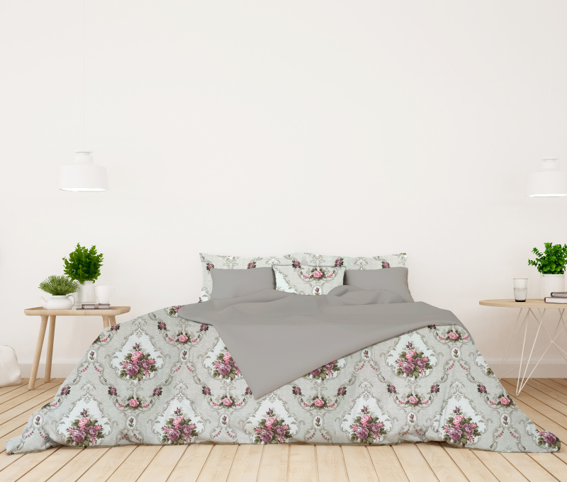 Ervi bavlněné povlečení oboustranné - vintage růže/šedé