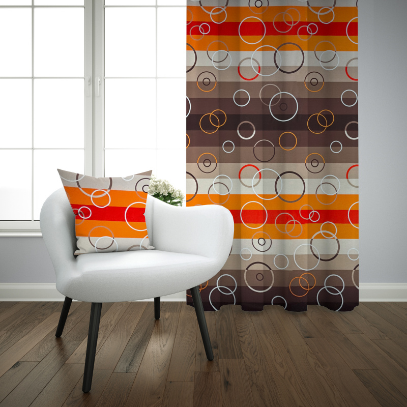 Ervi bavlněný závěs - Kruhy na oranžovém