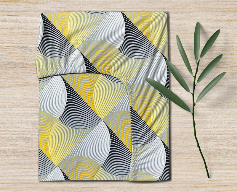 Ervi bavlněné napínací prostěradlo - Vlnění žluté