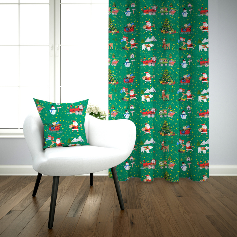 Ervi bavlněný závěs - Vánoční vzor zelený