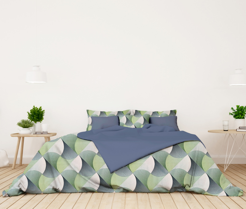 Ervi bavlněné povlečení oboustranné - Vlnění zelené/modré