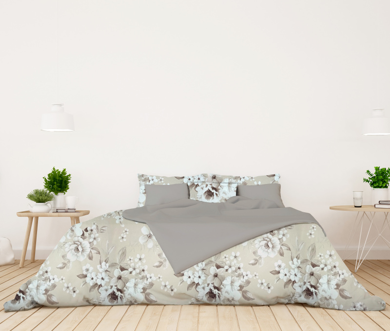 Ervi bavlněné povlečení oboustranné - Malované květy/šedé