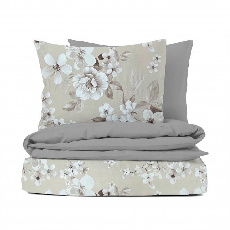 Ervi bavlněné povlečení oboustranné - Malované květy/šedé