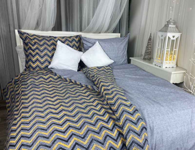 Ervi bavlněné povlečení oboustranné - cik-cak proužky/šedé