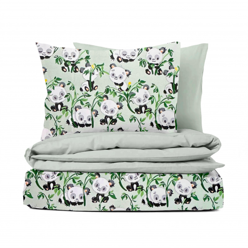 Ervi bavlněné povlečení oboustranné - pandy na zeleném /šedé