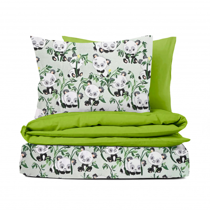 Ervi bavlněné povlečení oboustranné - pandy na zeleném /zářivé zelené