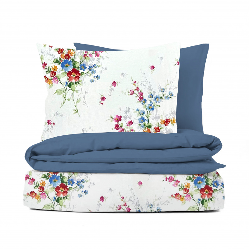 Ervi bavlněné povlečení oboustranné - barevné kytice/modré